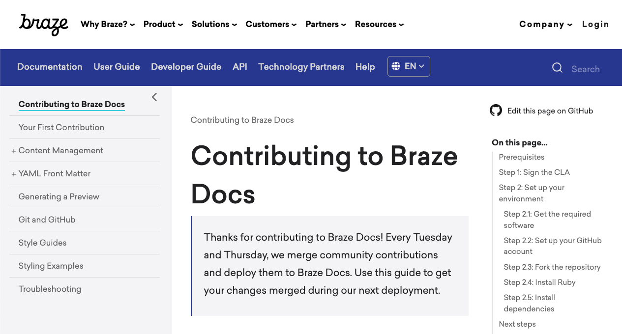 Example page on Braze Docs.
