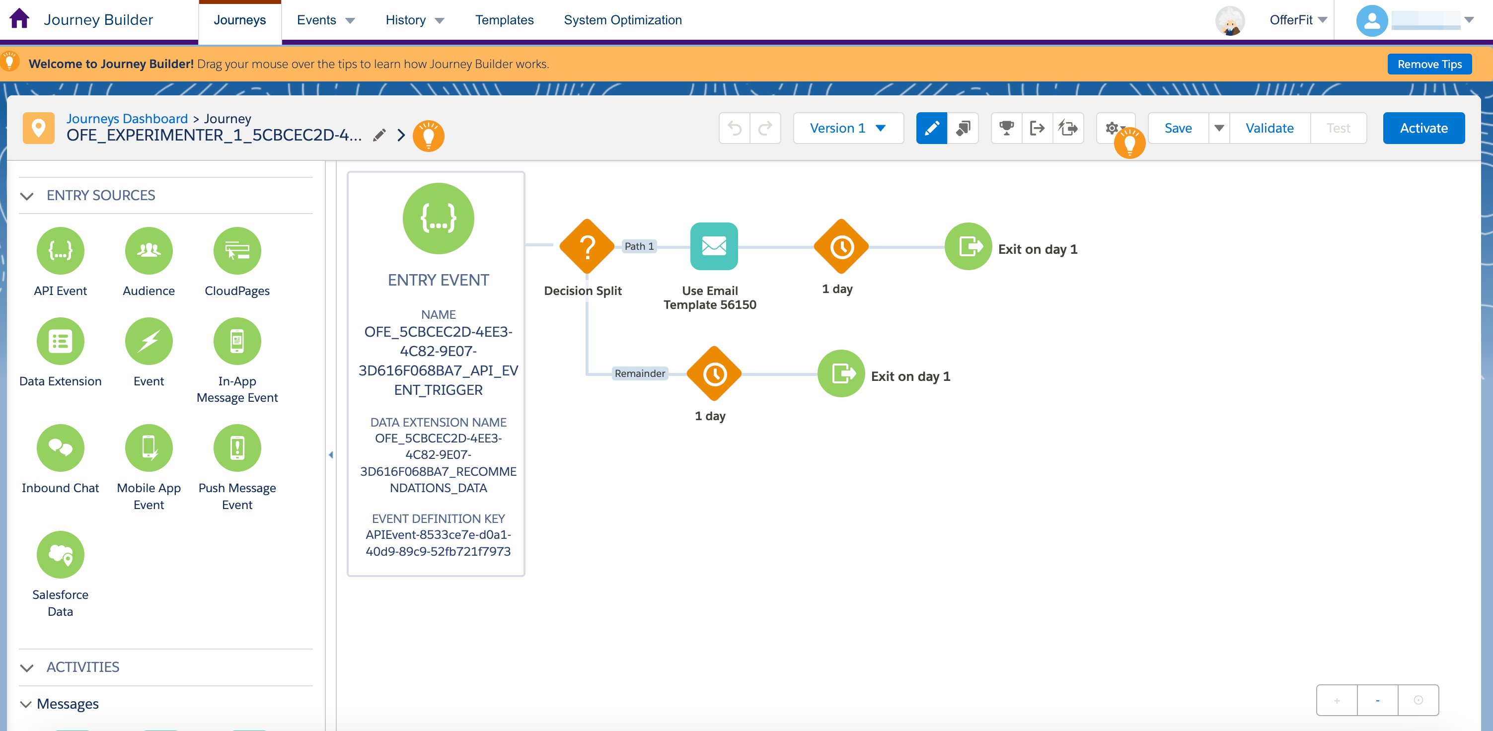 The completed Journey to activate.