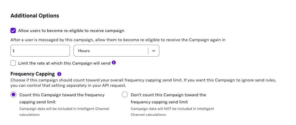 Re-eligibility for the API campaign selected.