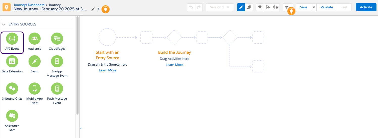 "API Event" selected as the entry source.