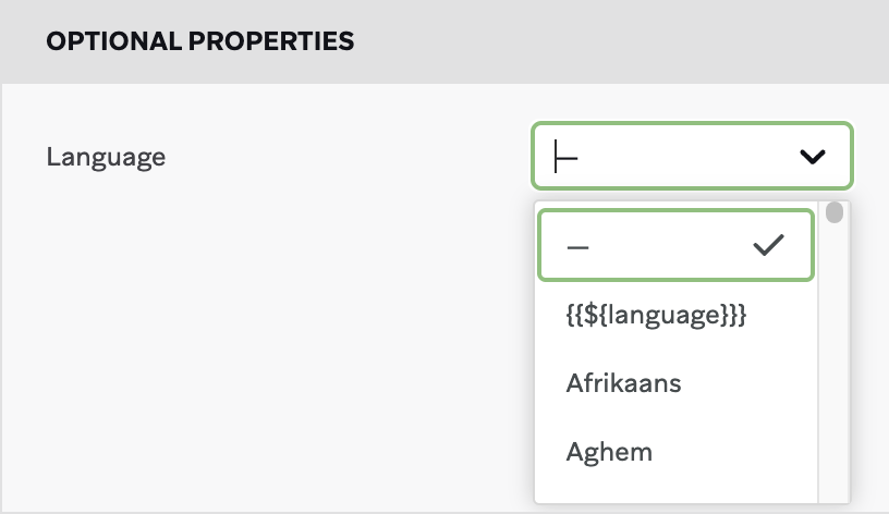 Setting the "Language" value for an email.