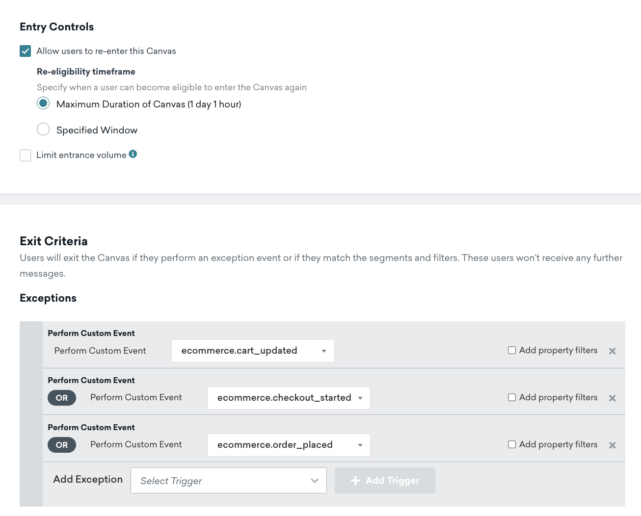 Entry controls and exit criteria for the Canvas.