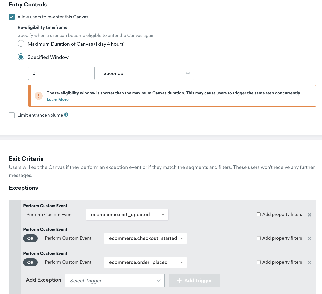 Entry controls and exit criteria for the Canvas.