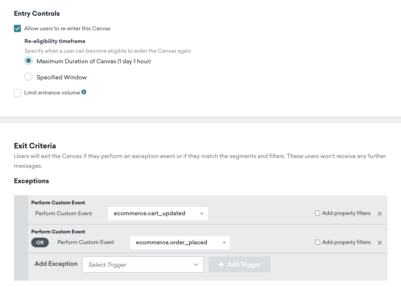 Entry controls and exit criteria for the Canvas.