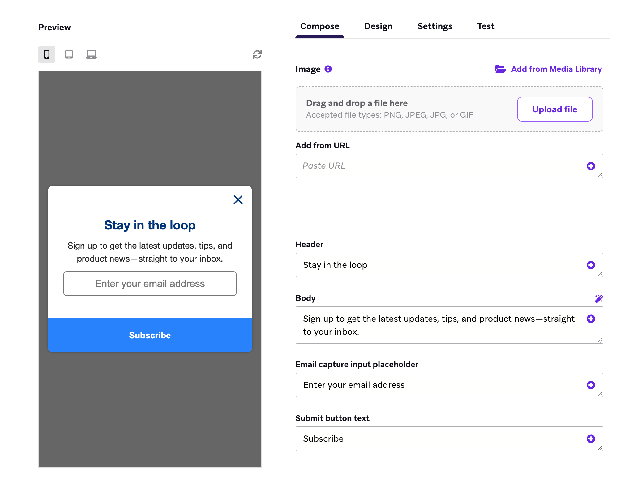 Composer for email capture form.