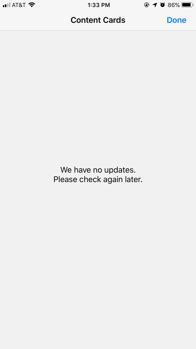 Image of an empty Content Card feed