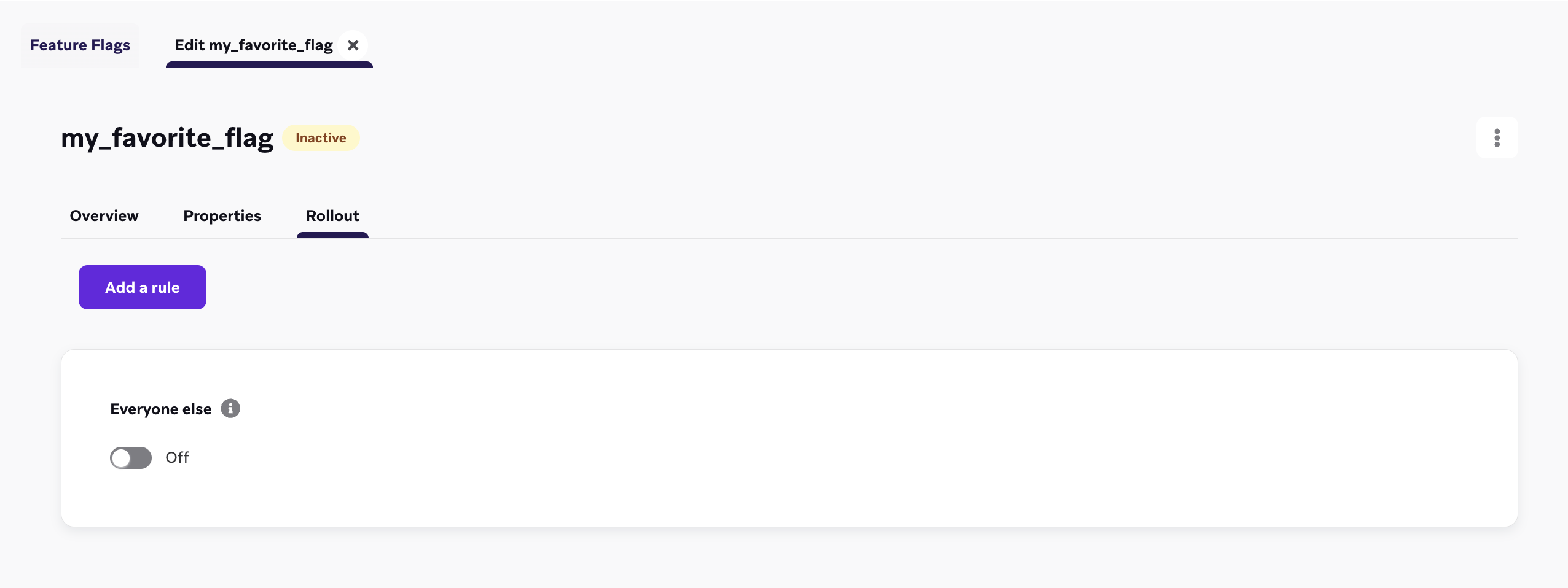 An image showing that a user can add a rule to a feature flag.