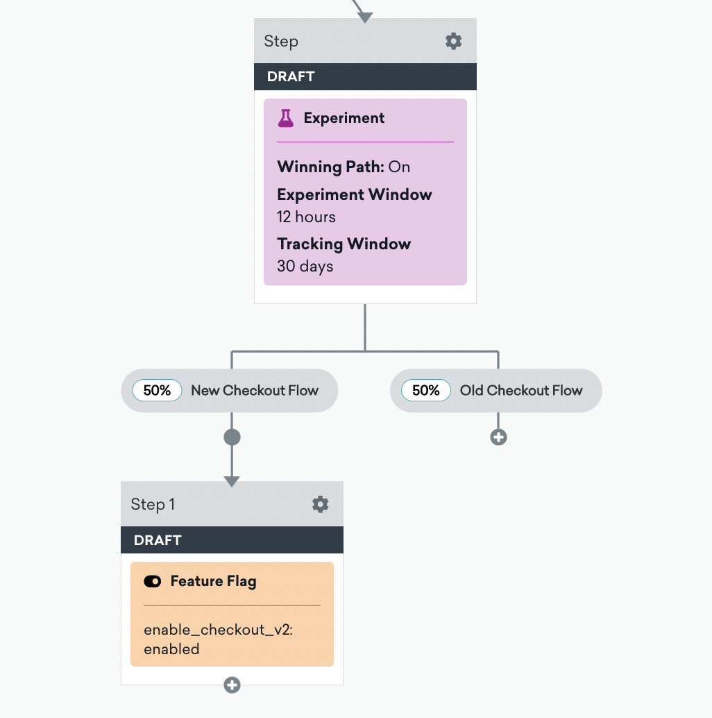 Canvas with an Experiment Path splitting traffic into two 50% groups