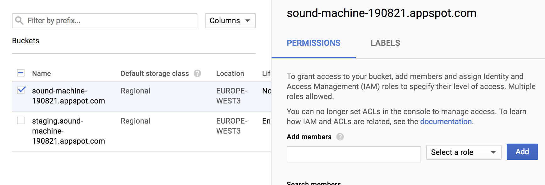 Bucket with permissions.