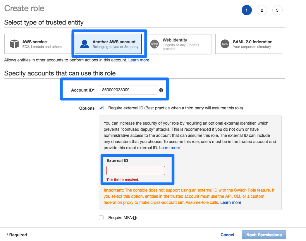 The field to input your "Account ID", a checkbox to require the external ID, and a blank textbox to input your "External ID".