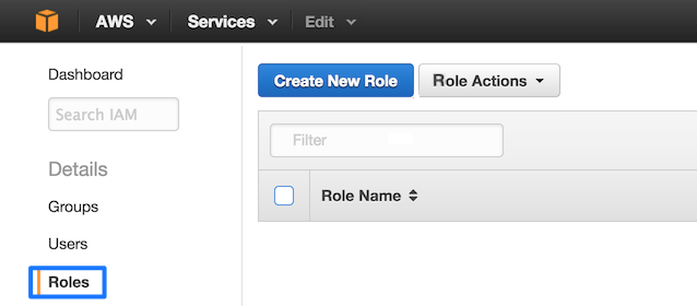 The "Roles" page with the button to create a new role.