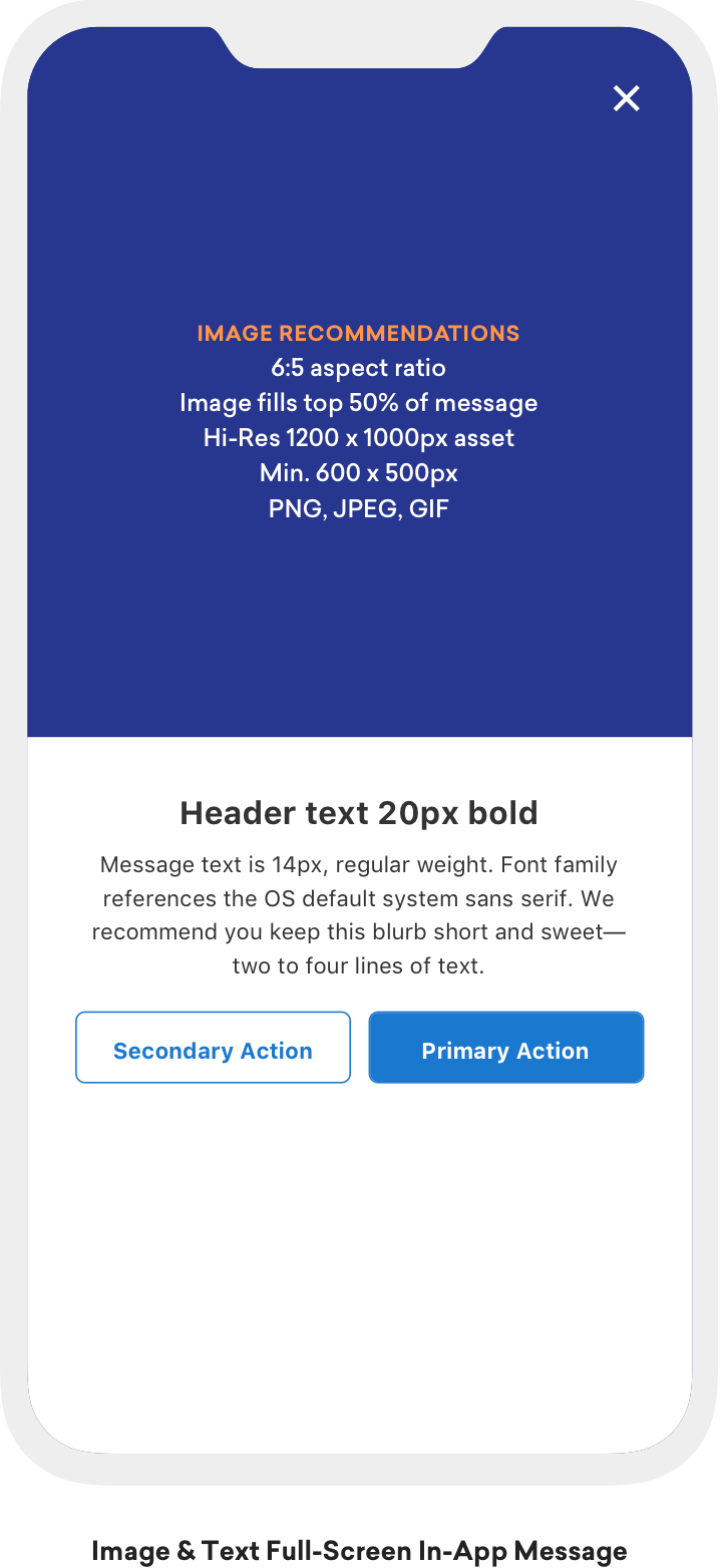 A fullscreen in-app message shown across an entire phone screen.