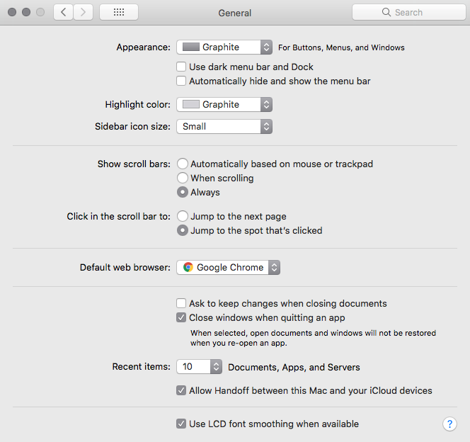 MacOS General Settings