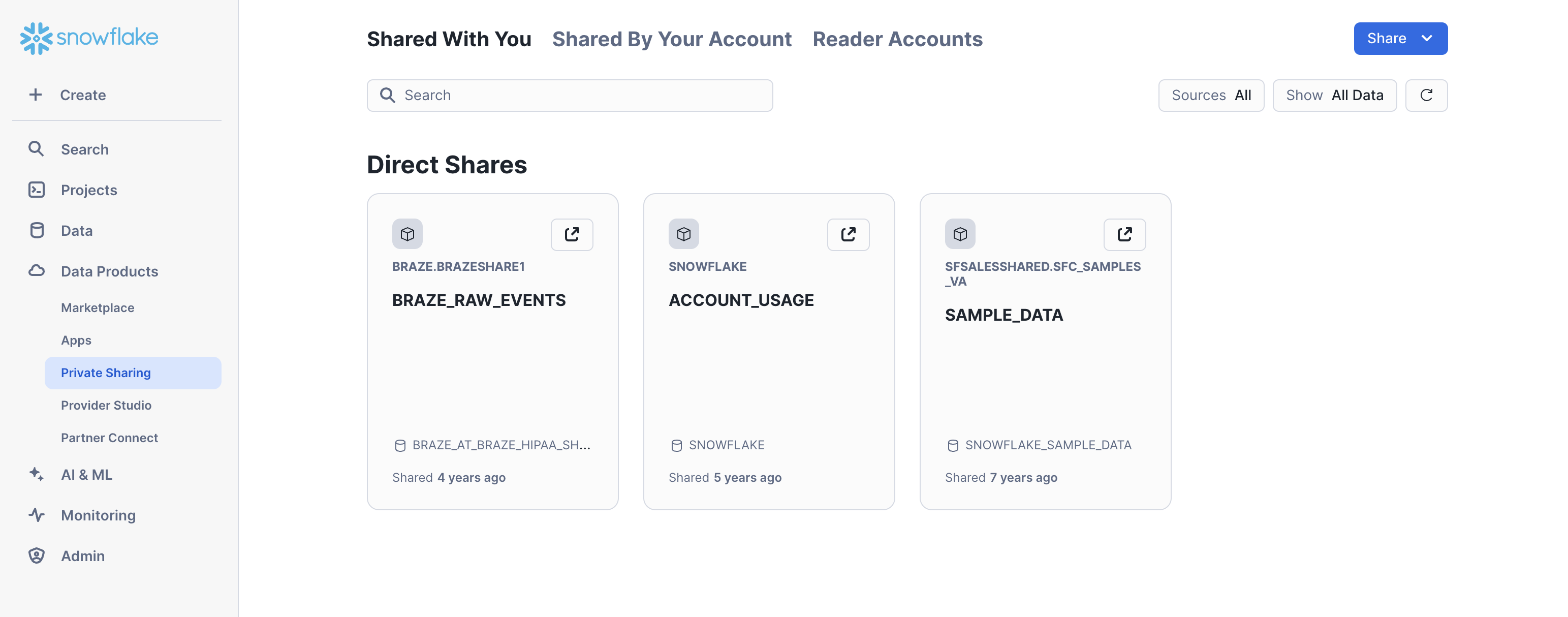 Inbound data share