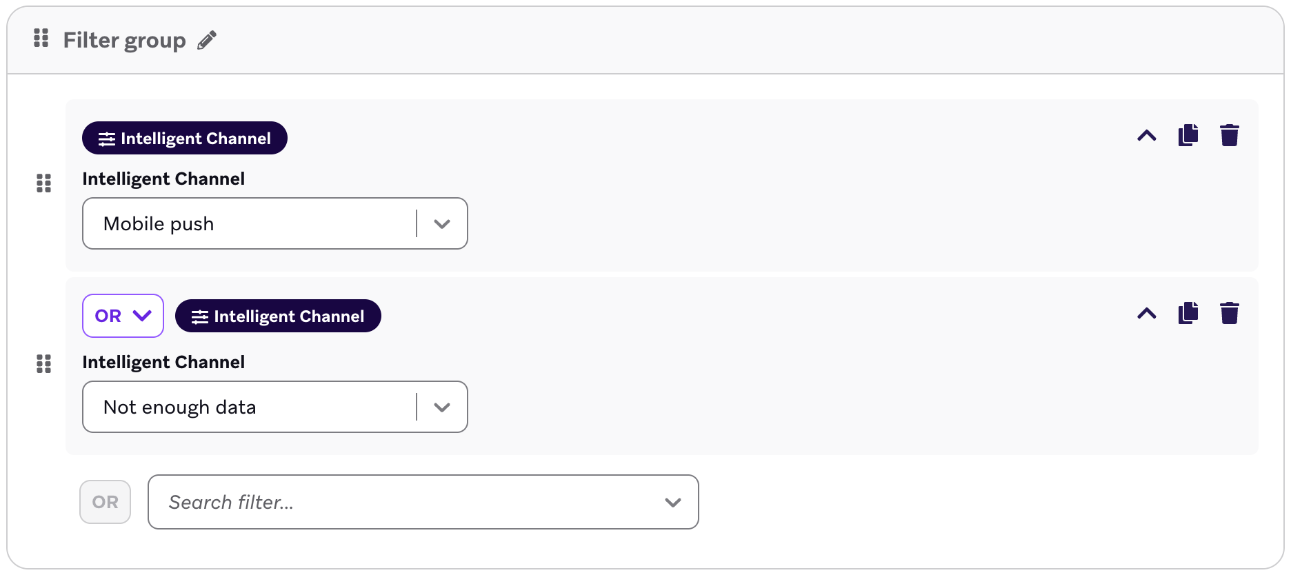 Intelligent Channel filters for mobile push or not enough data.