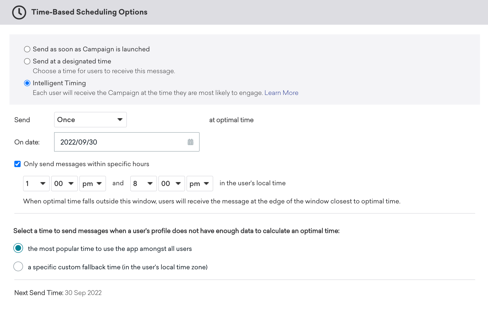 Scheduling a campaign with Intelligent Timing