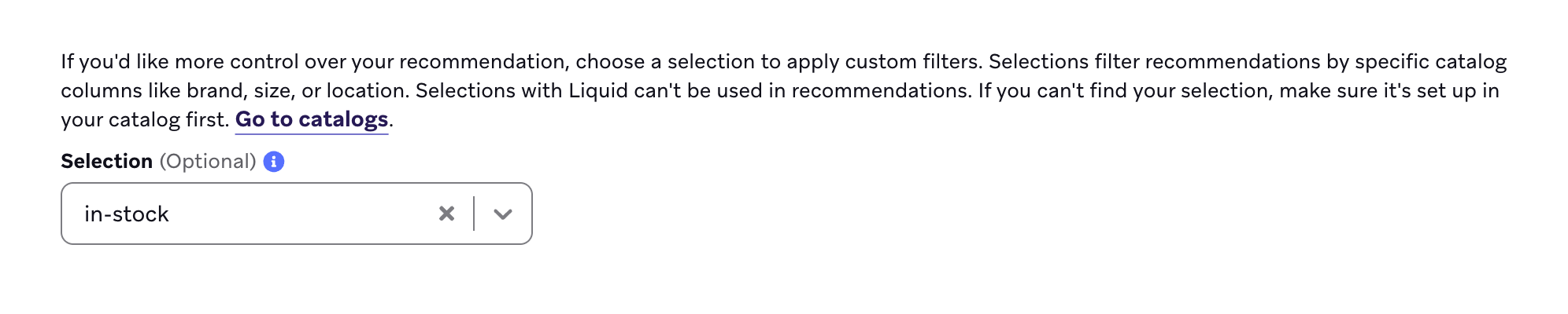 An example of the "in-stock" selection selected for the recommendation.