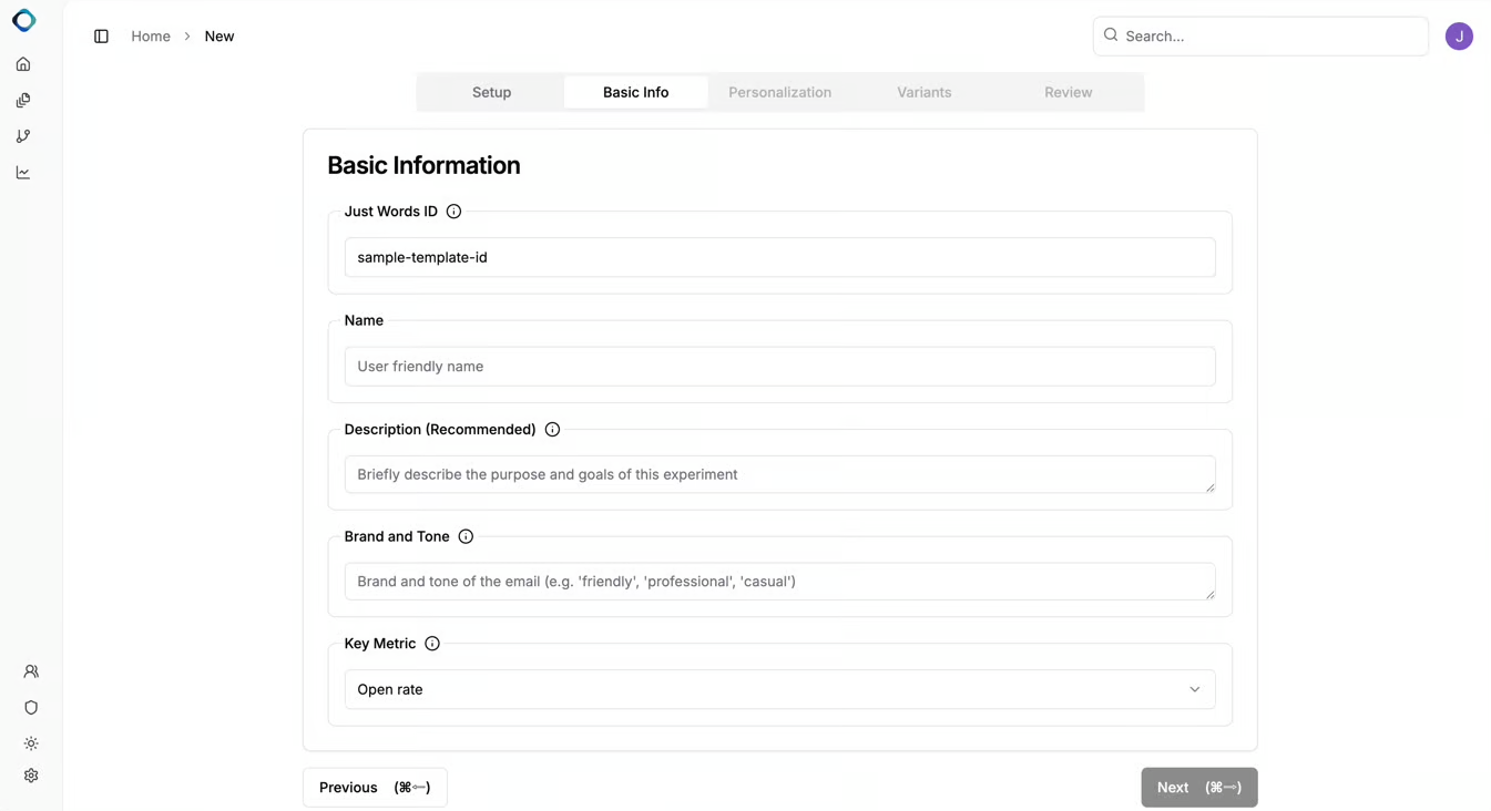 The Just Words template creation platform.