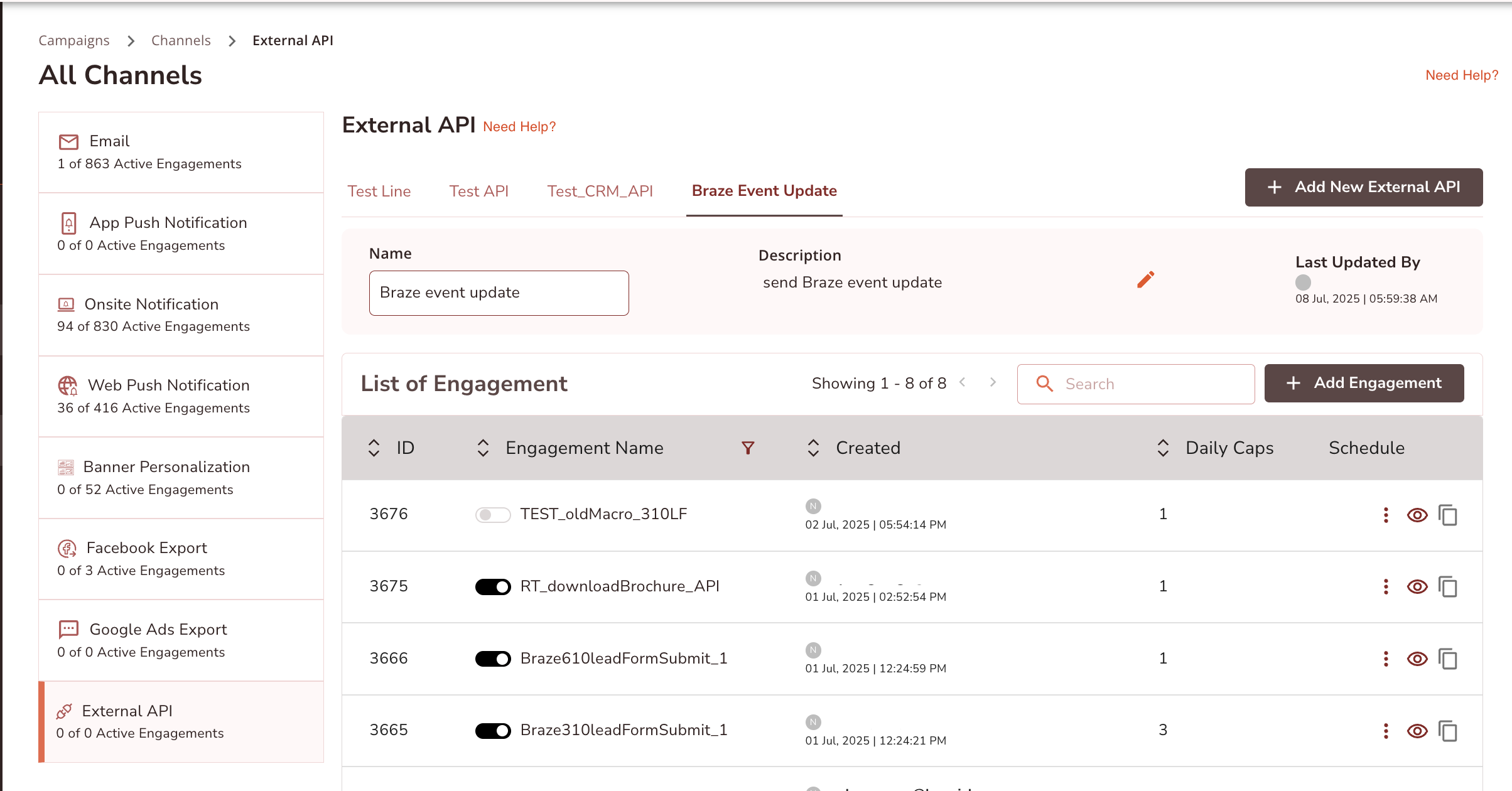 Starting the External API creation process in Lemnisk