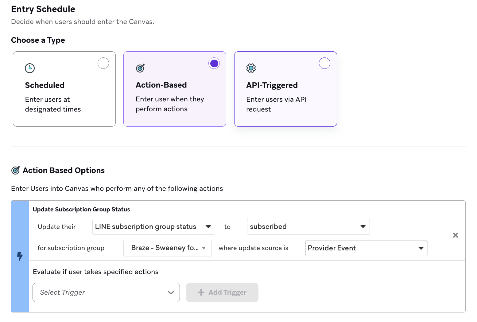 Canvas that triggers when a user subscribes to the LINE channel.