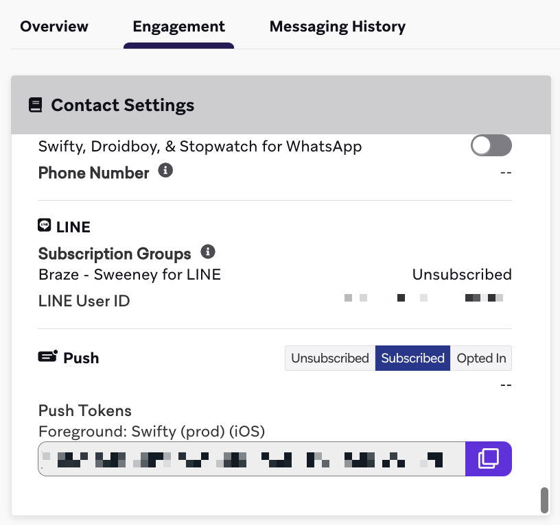 Line Contact Settings in the Engagment tab.