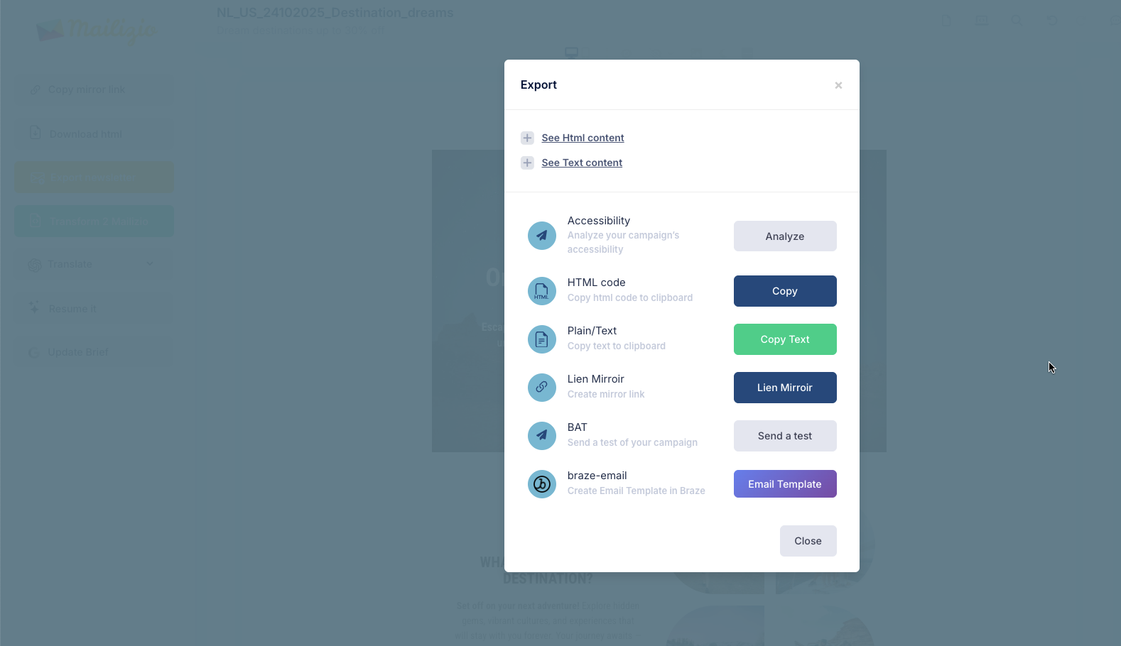 export modal screenshot