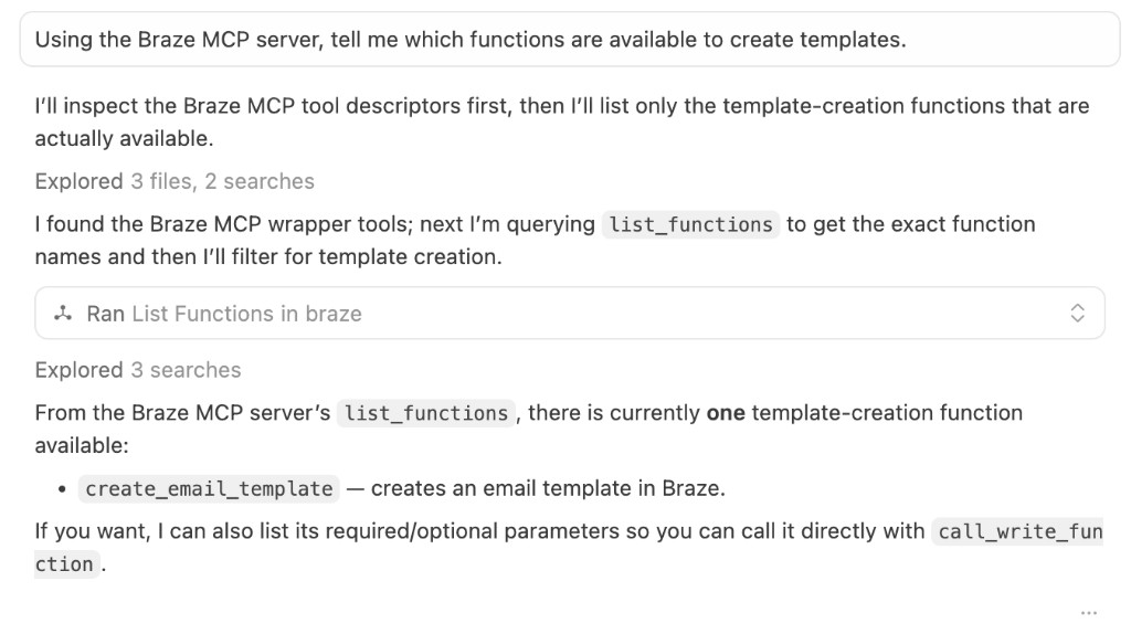 'Create an email template' being asked and answered in Cursor.