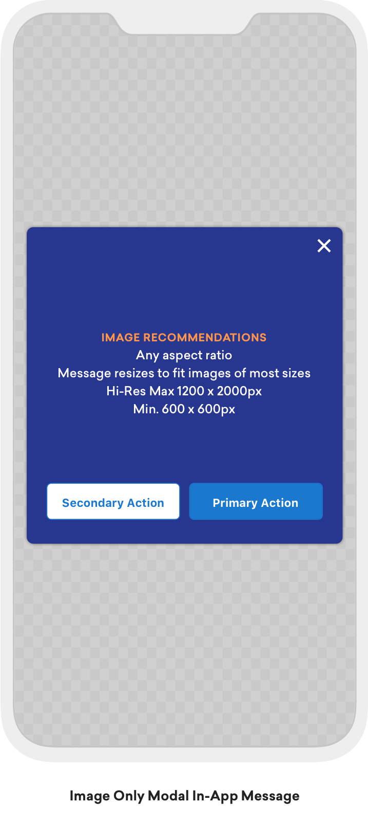 A modal image in-app message in the center of a phone screen.