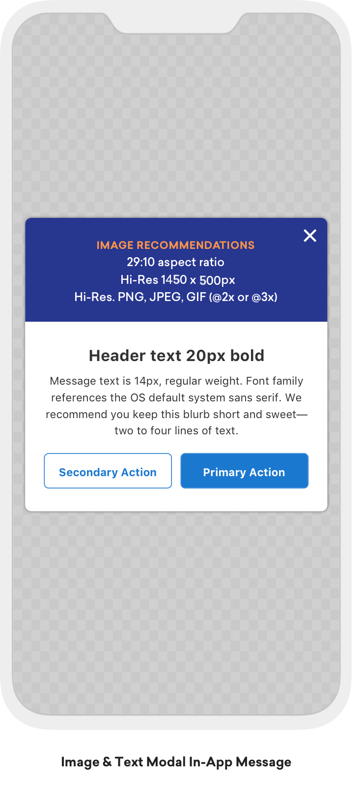 A modal in-app message in the center of a phone screen.