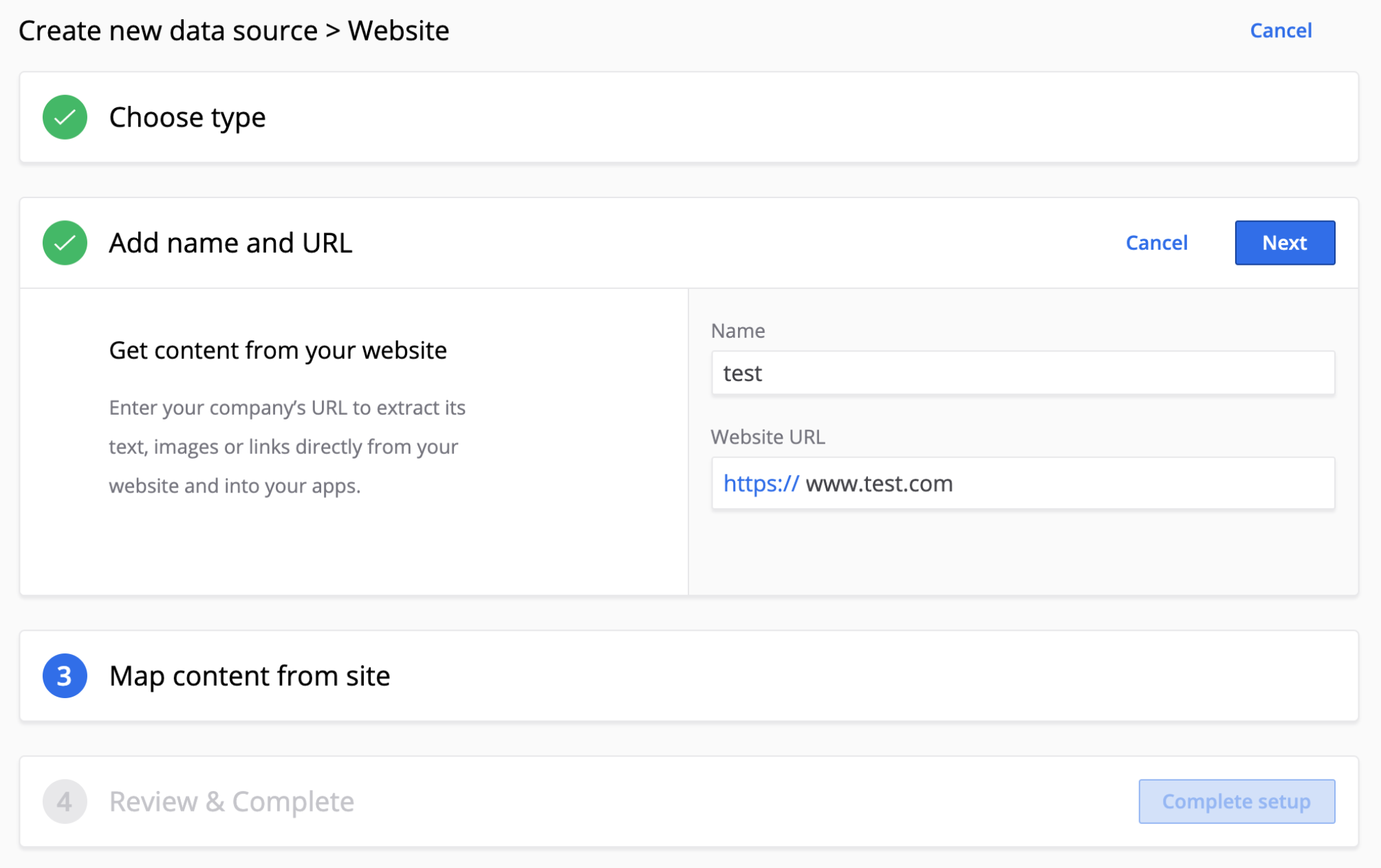 The fields that will show up when selecting "Website" as your data source.