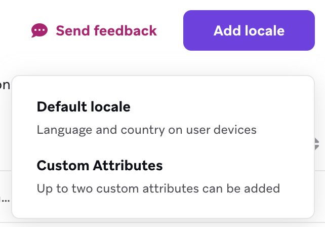 The "Add locale" dropdown with options to select the default locale or custom attributes.