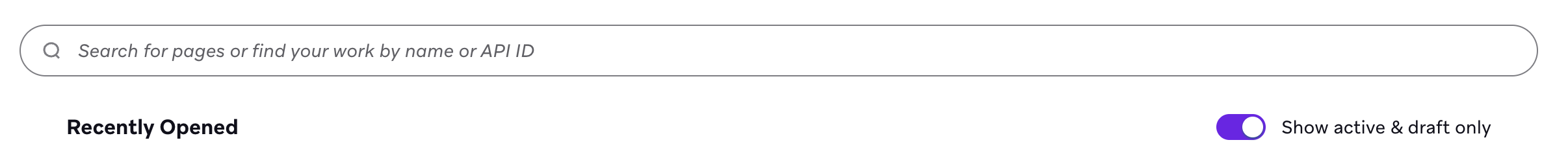 The "Show active and draft only" toggle.