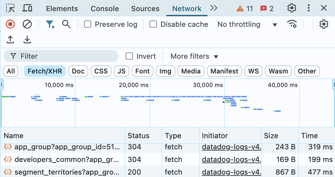 The "Fetch/XHR" tab in a Chrome browser.