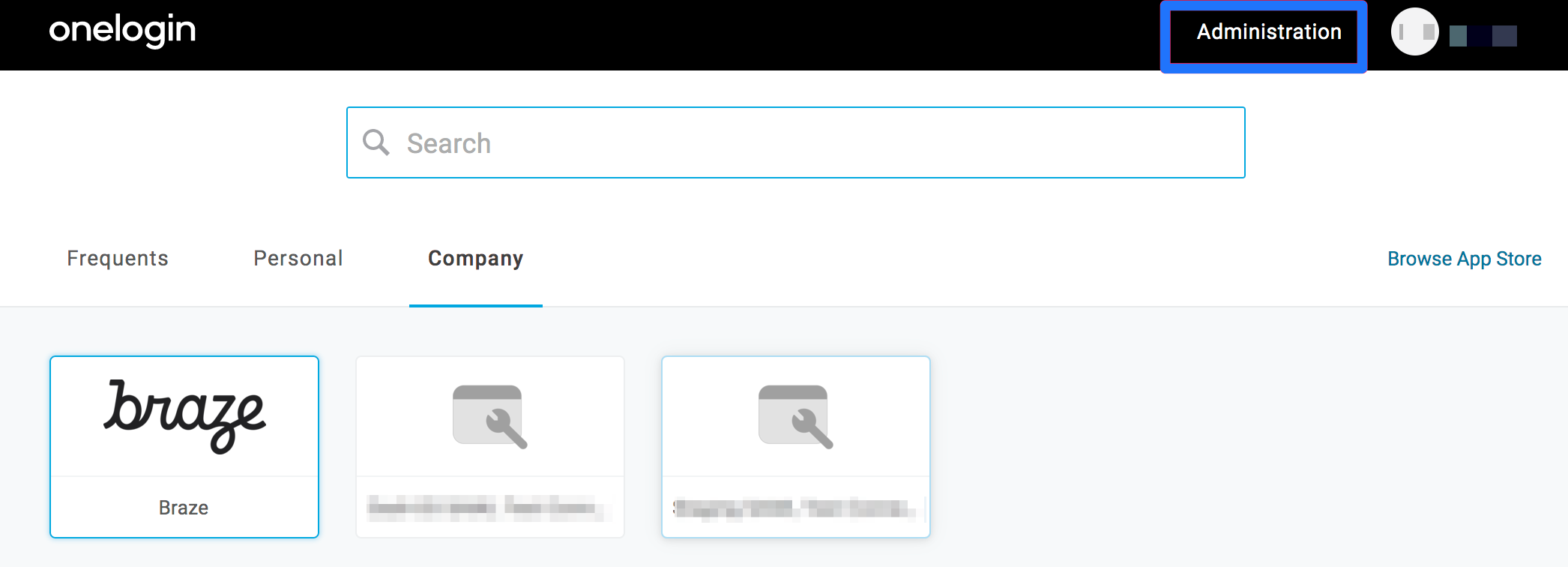 OneLogin Administration page.