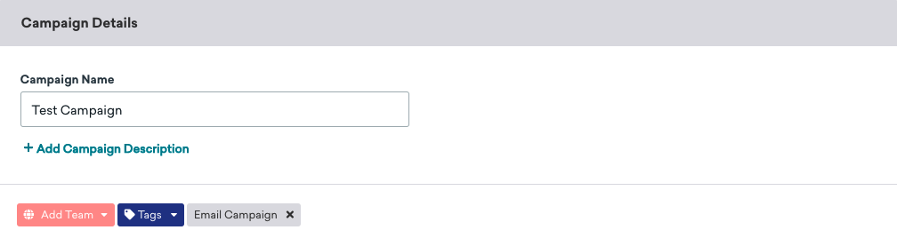 The Braze email builder emphasizing the email tag that can be added directly under the campaign description field.