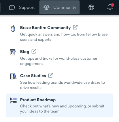 Resources menu in the Braze dashboard