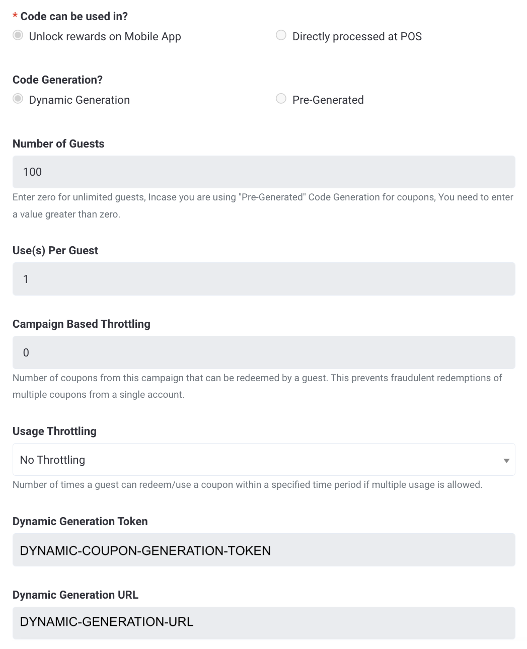The form for creating a coupon campaign in Punchh.
