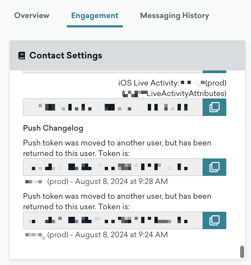 The "Push Changelog" in the "Contact Settings" section.