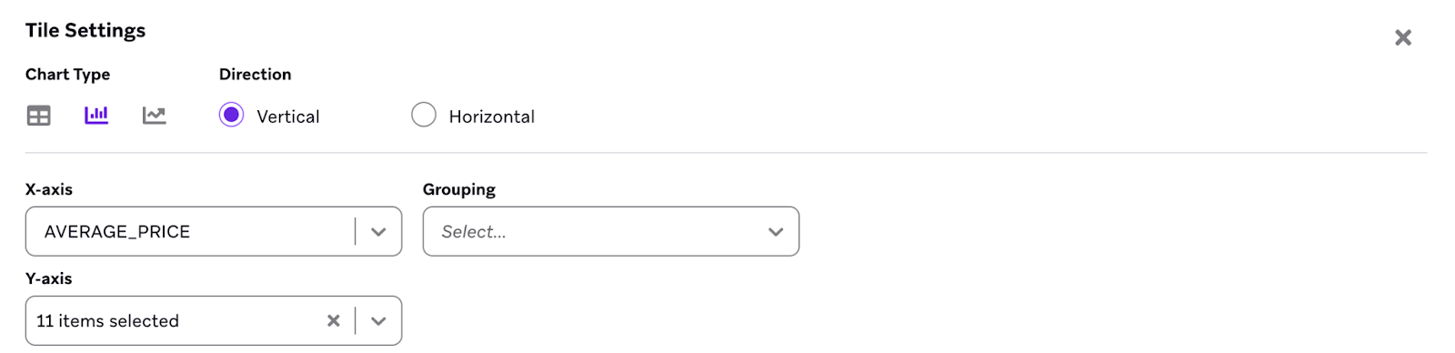 Toggles for different chart types.
