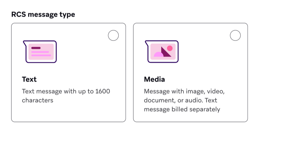 Options to select from a Text or Media message type.
