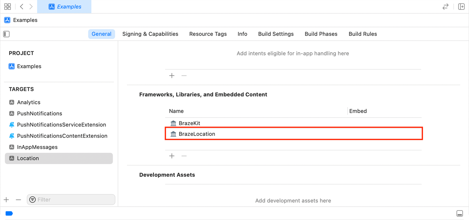Add the BrazeLocation module in your Xcode project