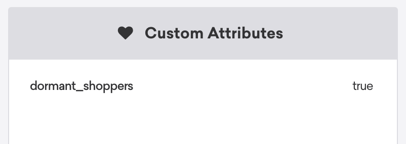 The custom attribute section within a user profile lists "dormant_shopper" as "true".