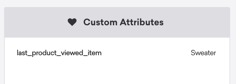 The custom attribute section within a user profile lists "last_product_viewed_item" as "Sweater".