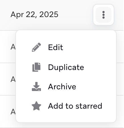The edit menu for a segment showing the options "Edit", "Duplicate", "Archive", and "Add to starred".