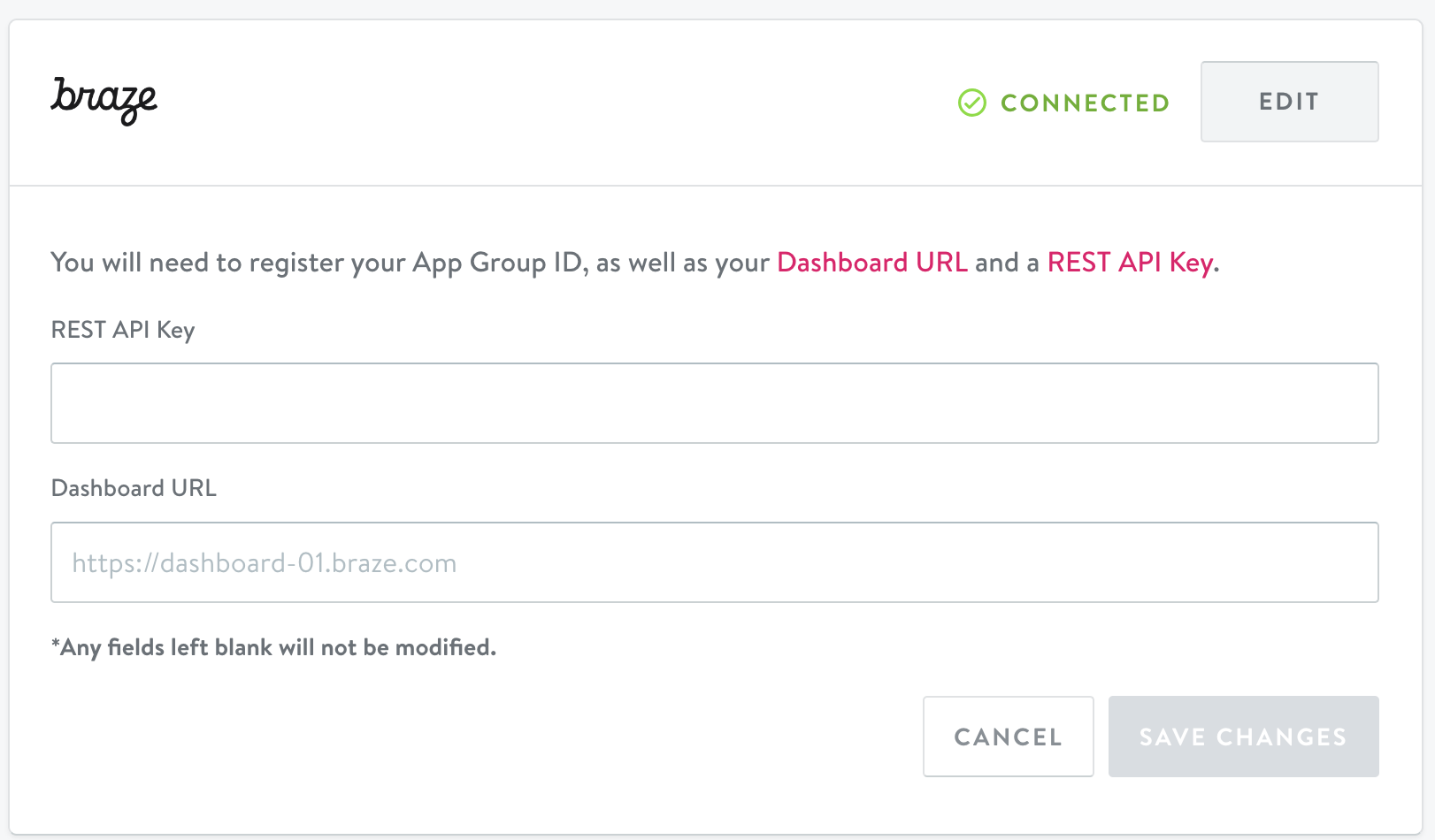 Integration screen in Simon Data