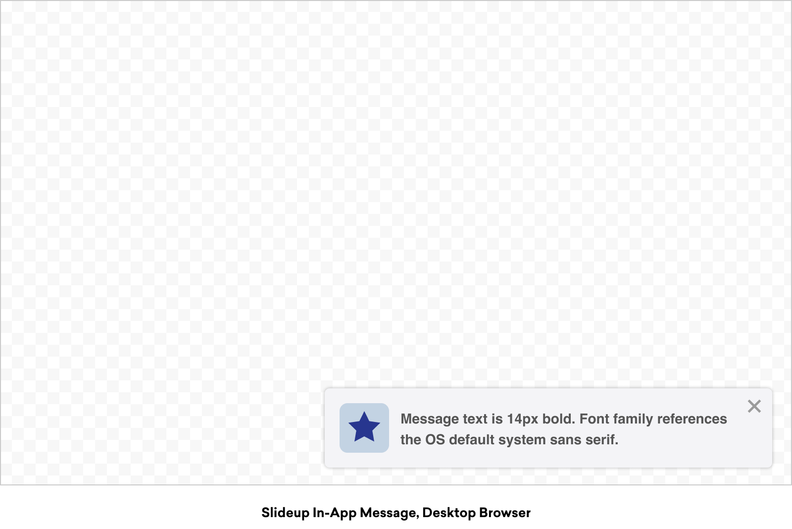 Slideup in-app message as it appears on a desktop browser. The message appears in the bottom-right corner of the screen and does not take up the full width of the screen.