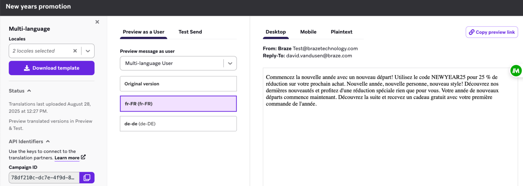 Multi-language user preview.