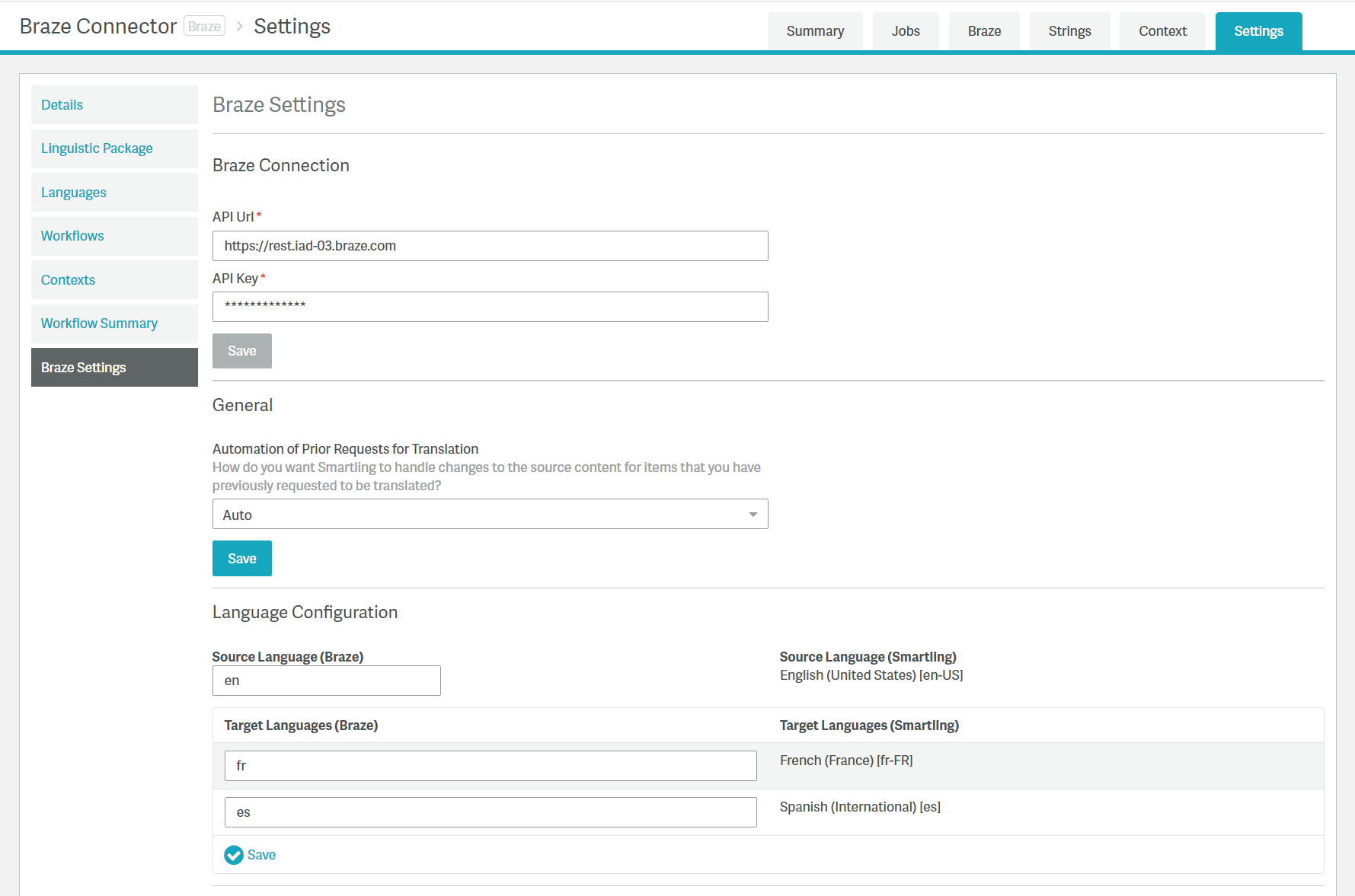 Connector language configuration.