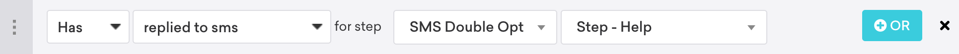 Campaign with the filter "Has replied to SMS" for step "SMS Double Opt" "Step - Help".