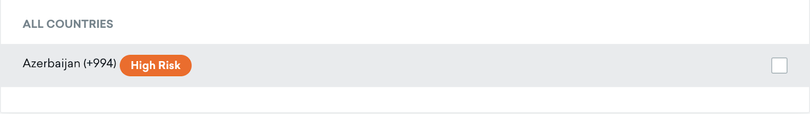 The country dropdown with Azerbaijan having a "High Risk" tag.